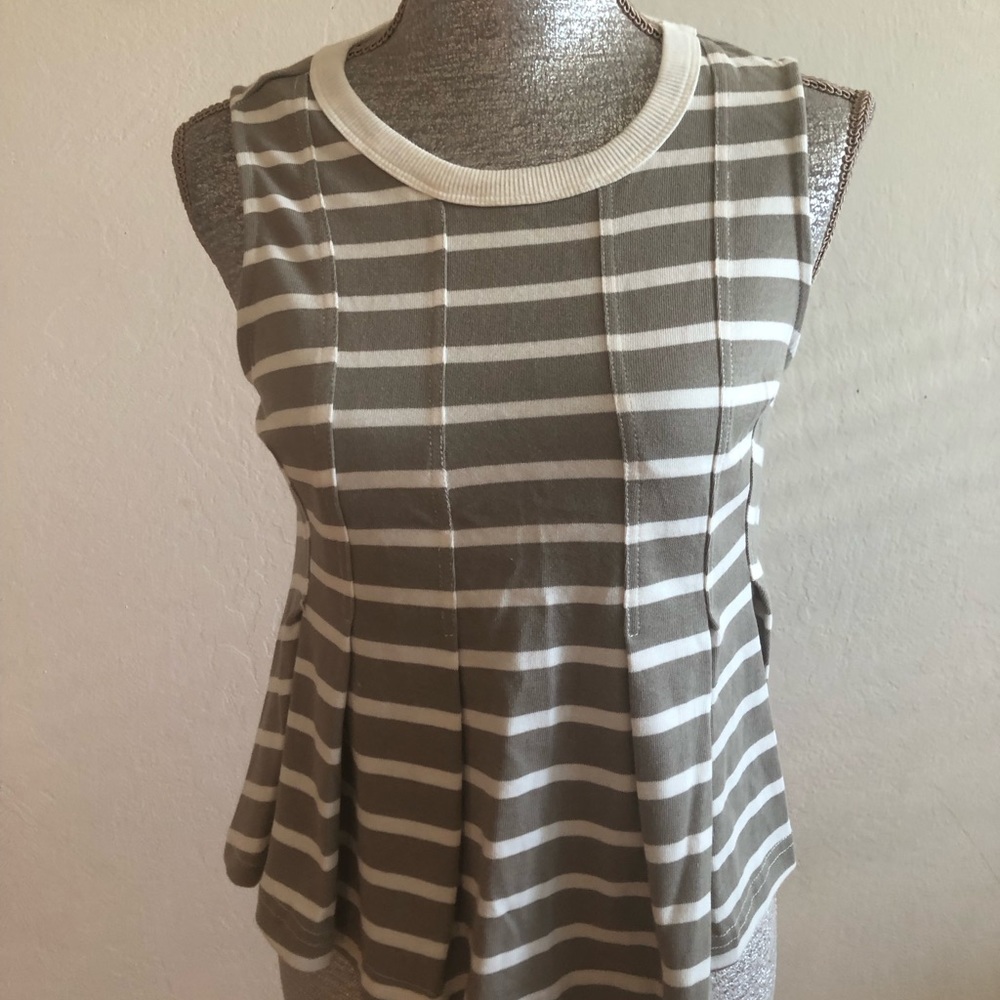 Anthropologie sleeveless splits in front stripes white and green
